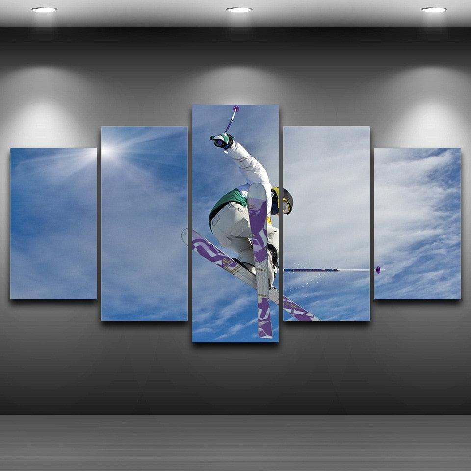 Men Sport Skiing 5 Piece HD Multi Panel Canvas Wall Art Frame-Original Frame