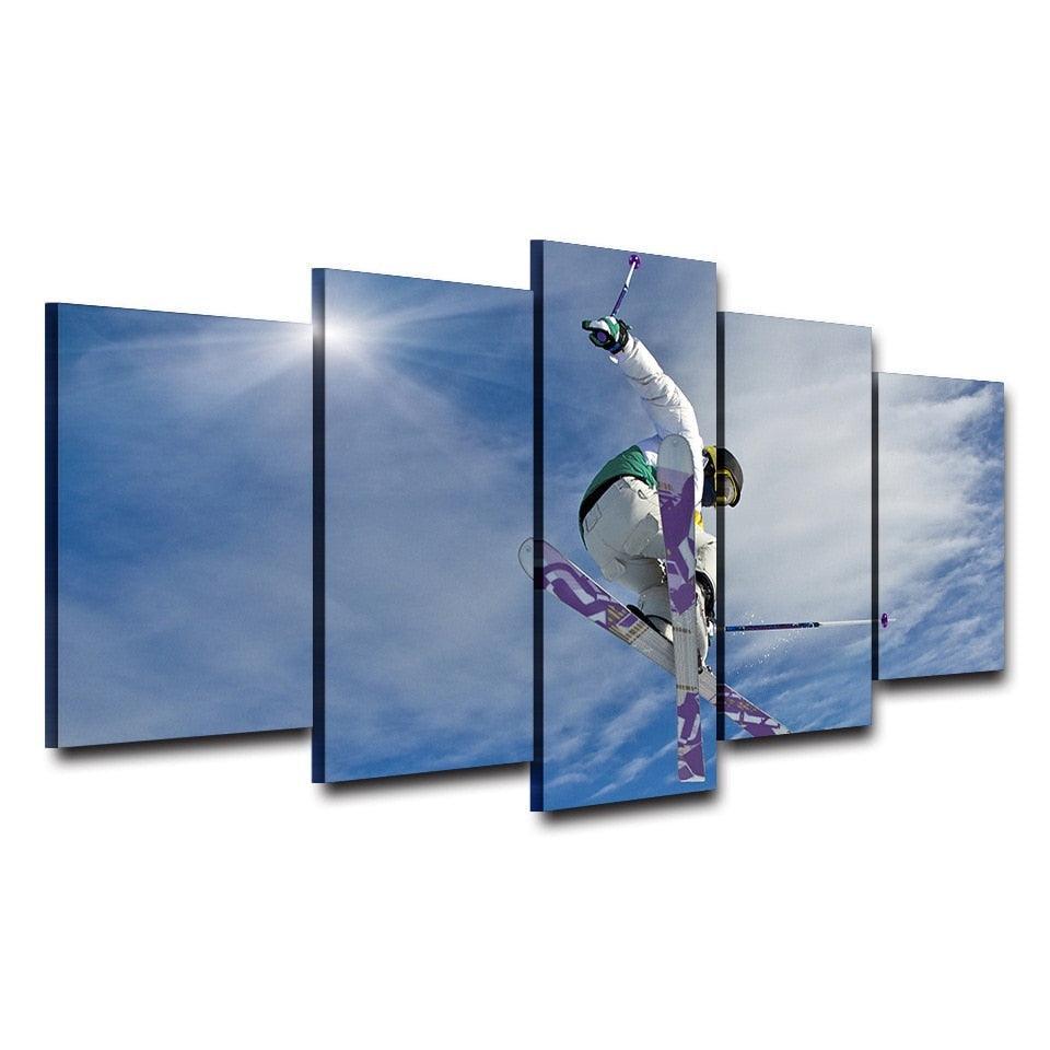 Men Sport Skiing 5 Piece HD Multi Panel Canvas Wall Art Frame-Original Frame