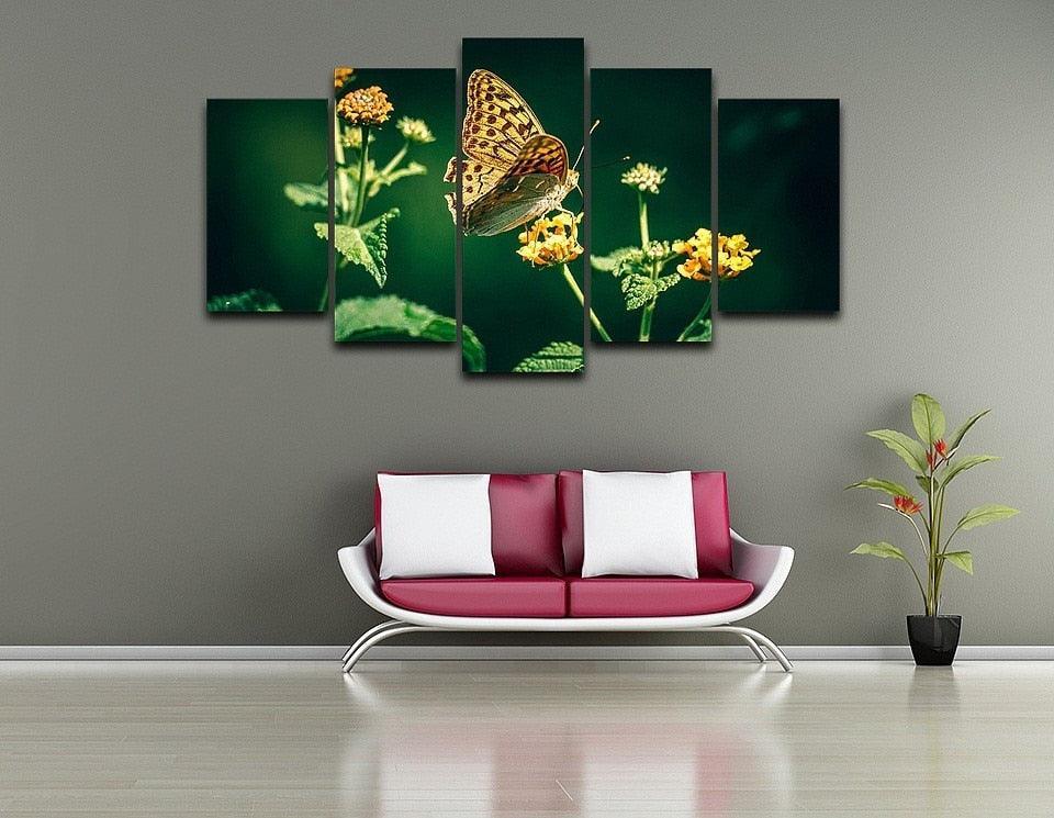 Beautiful Butterfly 5 Piece HD Multi Panel Canvas Wall Art Frame-Original Frame