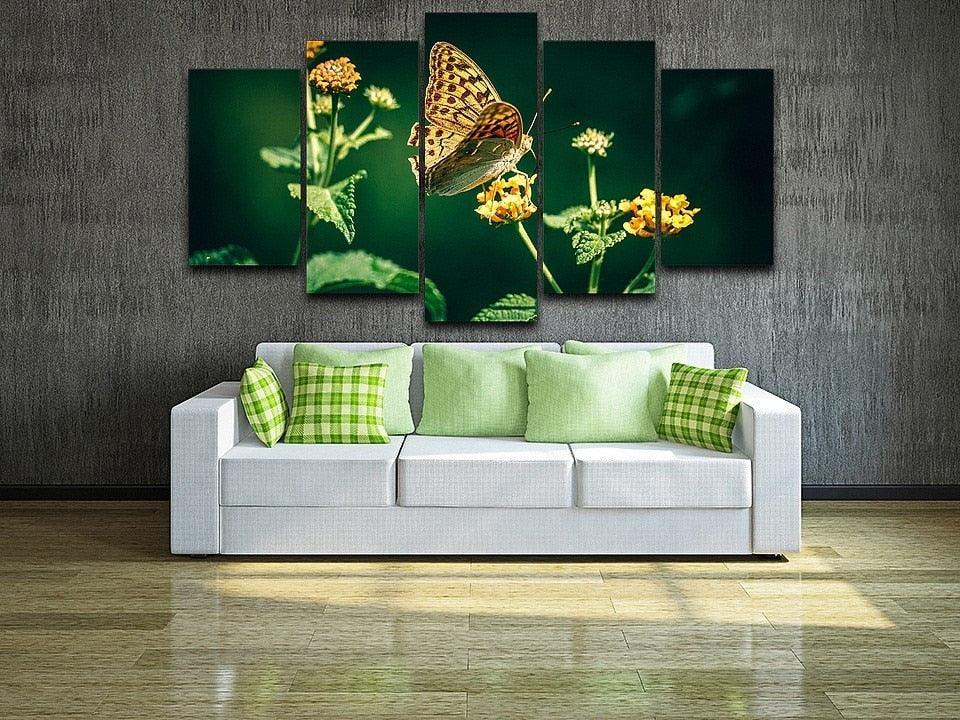 Beautiful Butterfly 5 Piece HD Multi Panel Canvas Wall Art Frame-Original Frame
