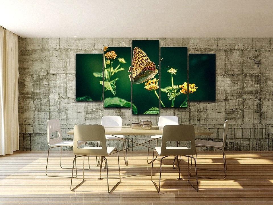 Beautiful Butterfly 5 Piece HD Multi Panel Canvas Wall Art Frame-Original Frame