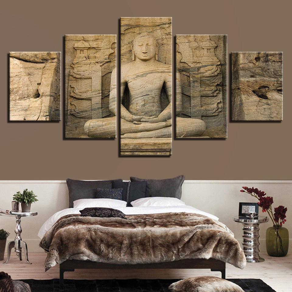 Classical Statue Of Buddha 5 Piece HD Multi Panel Canvas Wall Art Frame-Original Frame