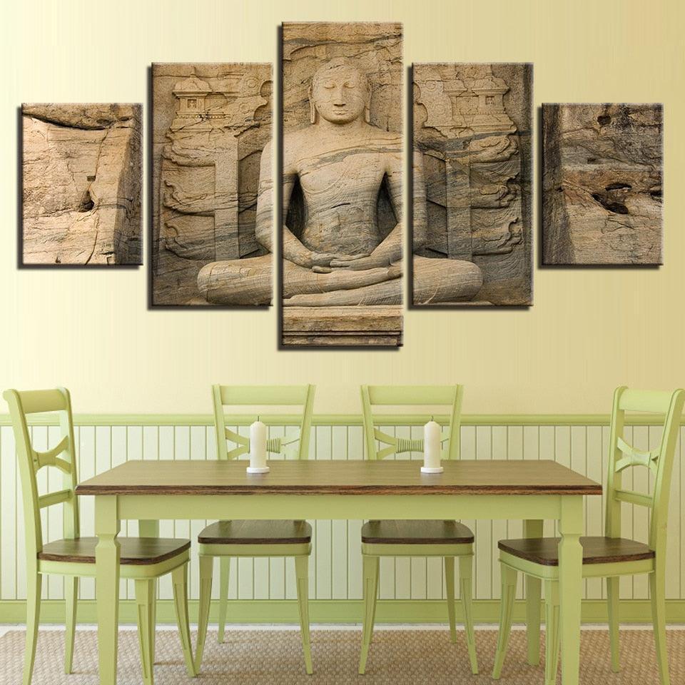 Classical Statue Of Buddha 5 Piece HD Multi Panel Canvas Wall Art Frame-Original Frame