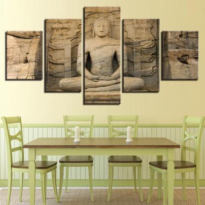 Classical Statue Of Buddha 5 Piece HD Multi Panel Canvas Wall Art Frame-Original Frame