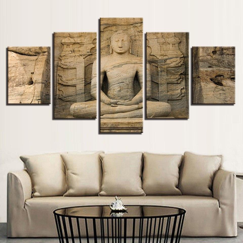 Classical Statue Of Buddha 5 Piece HD Multi Panel Canvas Wall Art Frame-Original Frame