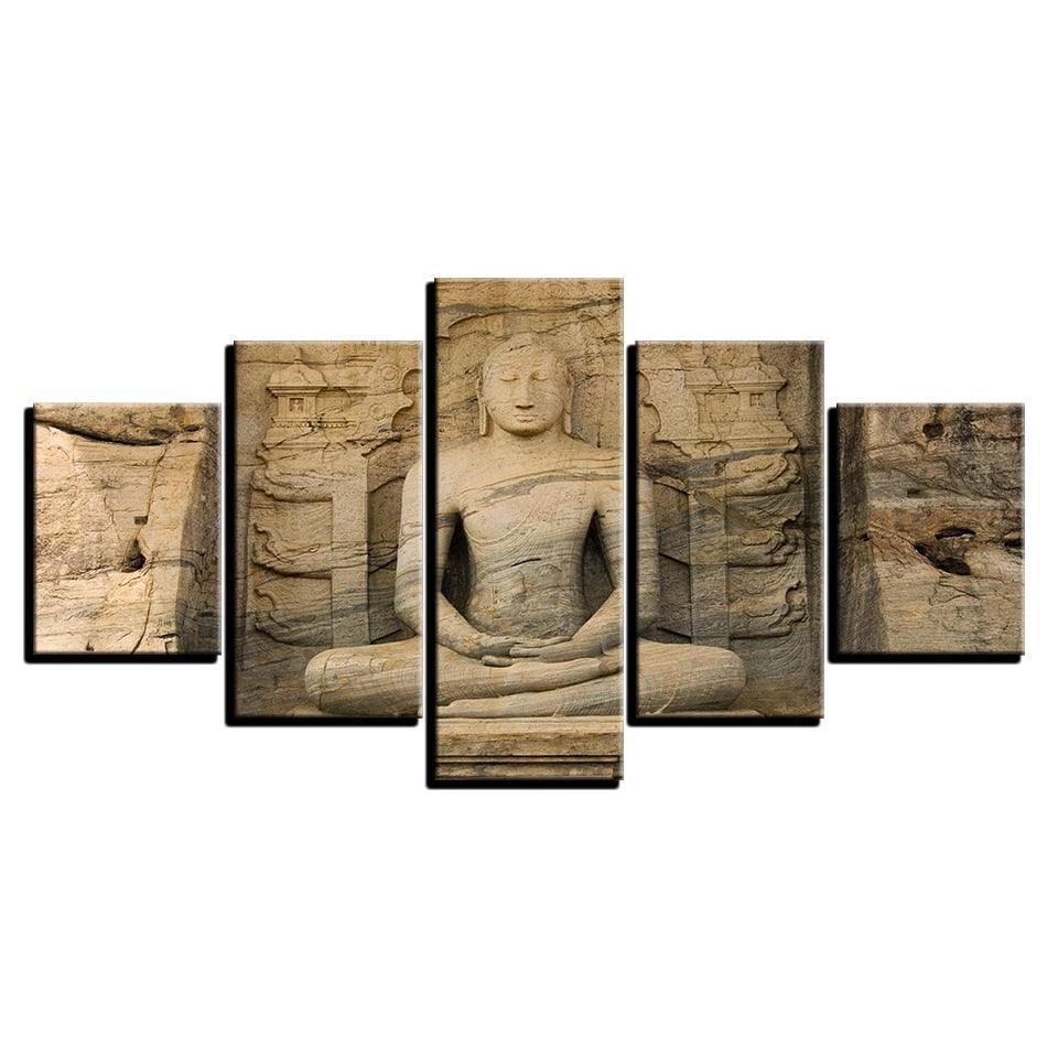 Classical Statue Of Buddha 5 Piece HD Multi Panel Canvas Wall Art Frame-Original Frame