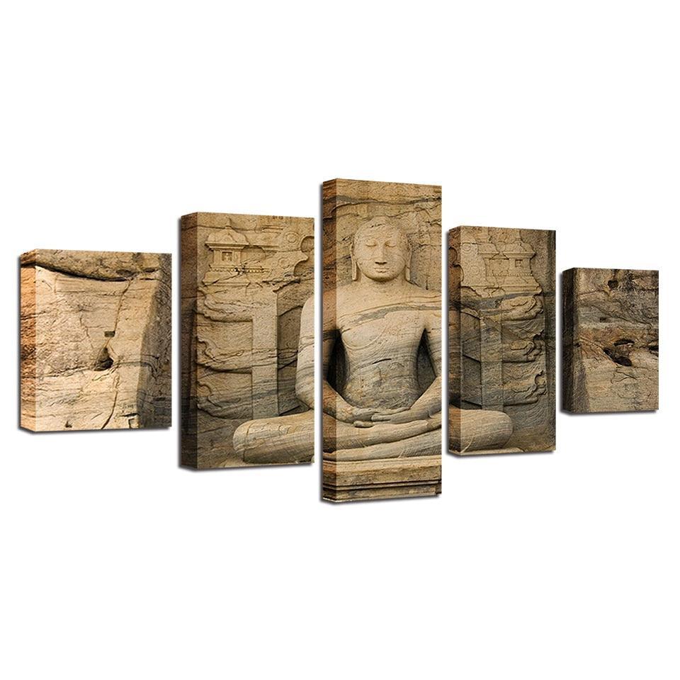 Classical Statue Of Buddha 5 Piece HD Multi Panel Canvas Wall Art Frame-Original Frame