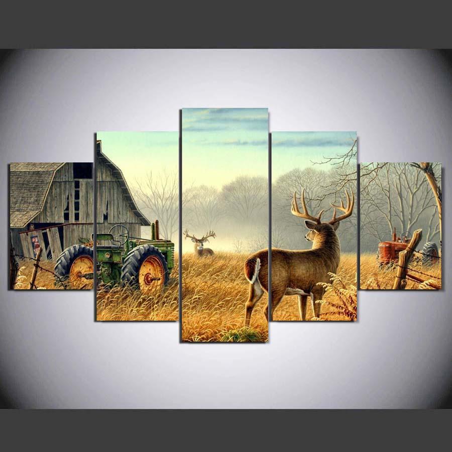 Whitetail Deer 5 Piece HD Multi Panel Canvas Wall Art Frame-Original Frame