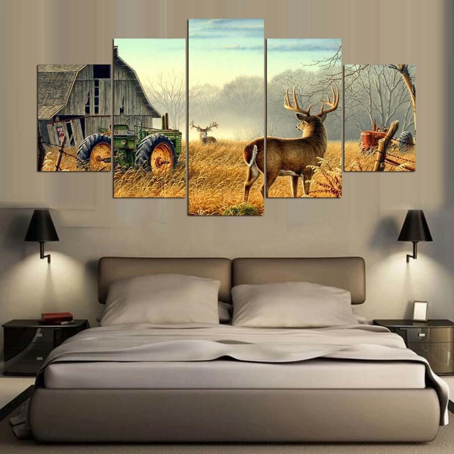 Whitetail Deer 5 Piece HD Multi Panel Canvas Wall Art Frame-Original Frame