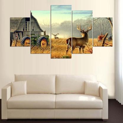 Whitetail Deer 5 Piece HD Multi Panel Canvas Wall Art Frame-Original Frame