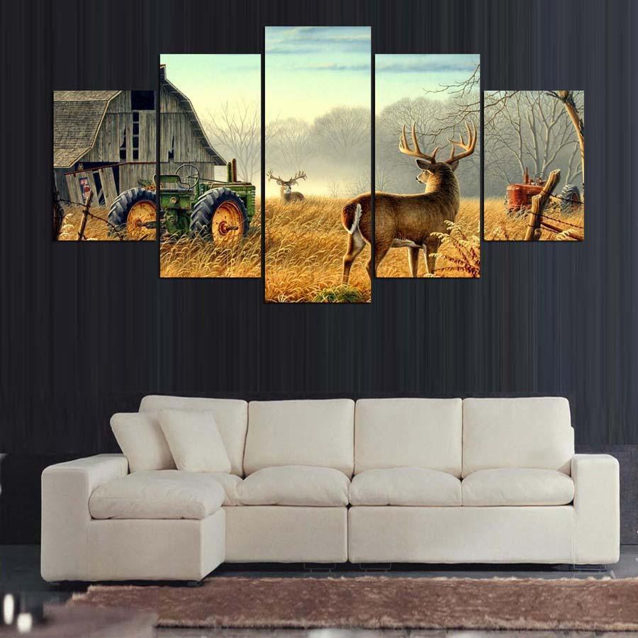Whitetail Deer 5 Piece HD Multi Panel Canvas Wall Art Frame-Original Frame