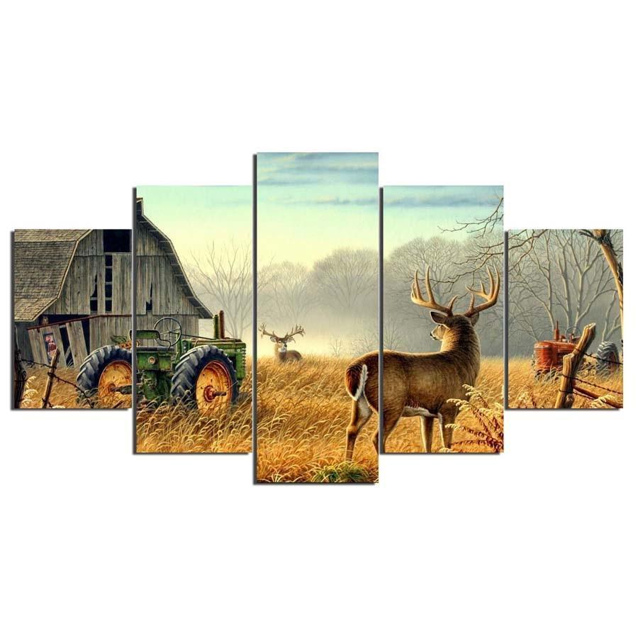 Whitetail Deer 5 Piece HD Multi Panel Canvas Wall Art Frame-Original Frame