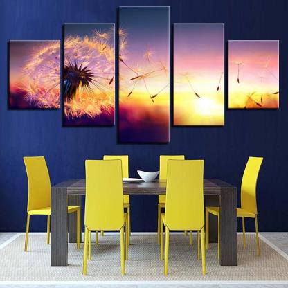 Dandelion In Sunset 5 Piece HD Multi Panel Canvas Wall Art Frame-Original Frame