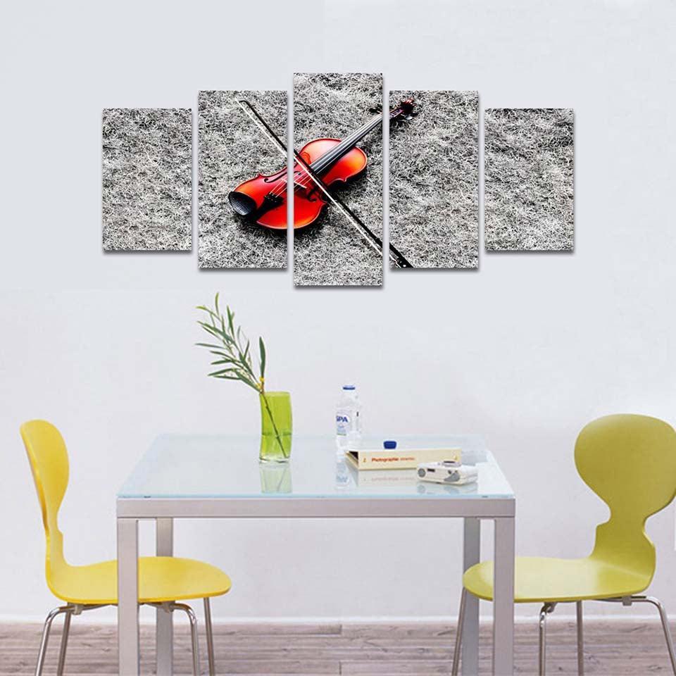 Music Red Guitar 5 Piece HD Multi Panel Canvas Wall Art Frame-Original Frame