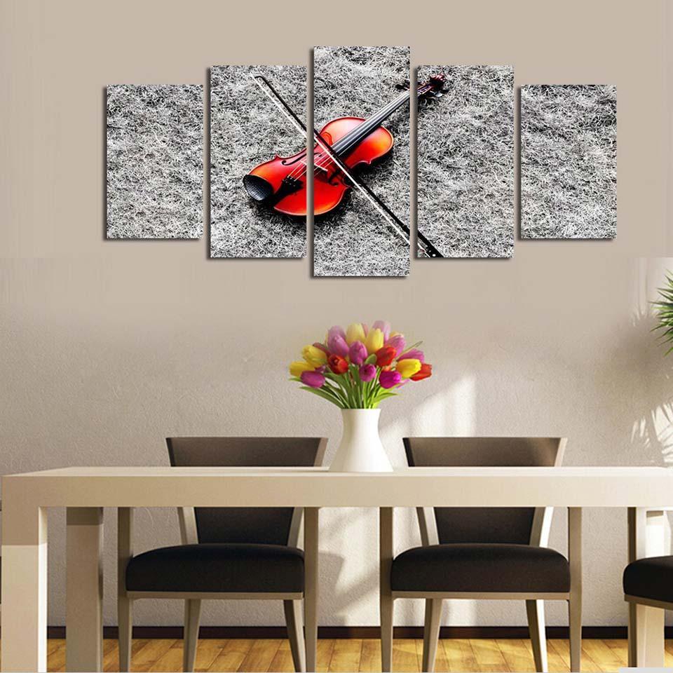 Music Red Guitar 5 Piece HD Multi Panel Canvas Wall Art Frame-Original Frame