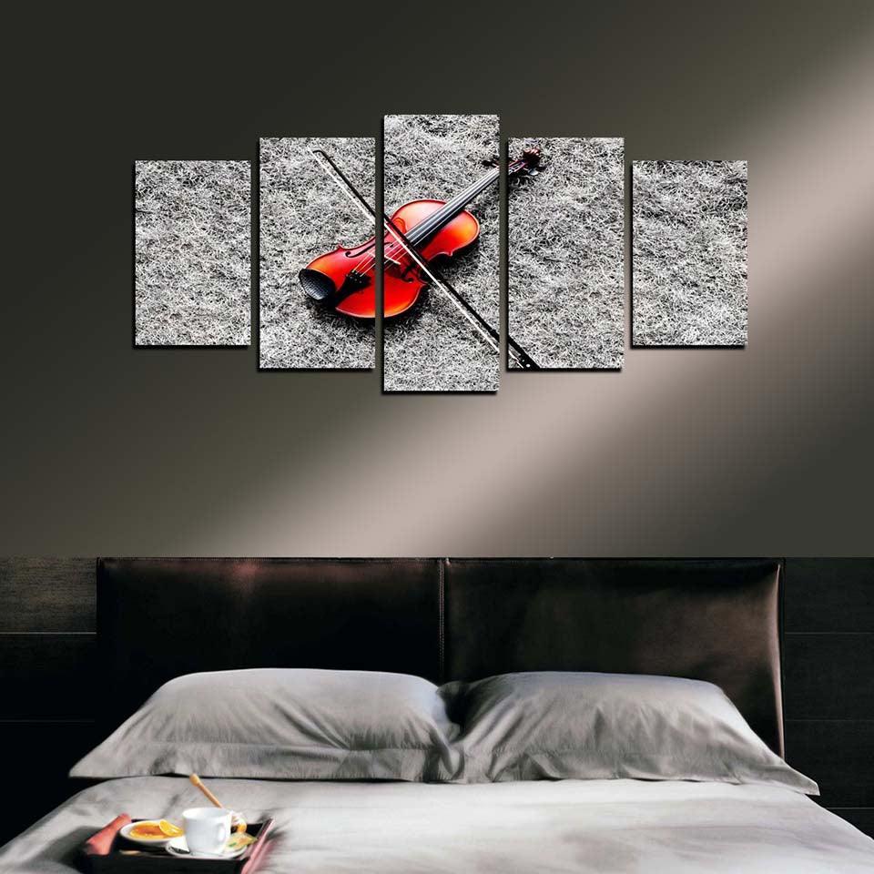 Music Red Guitar 5 Piece HD Multi Panel Canvas Wall Art Frame-Original Frame