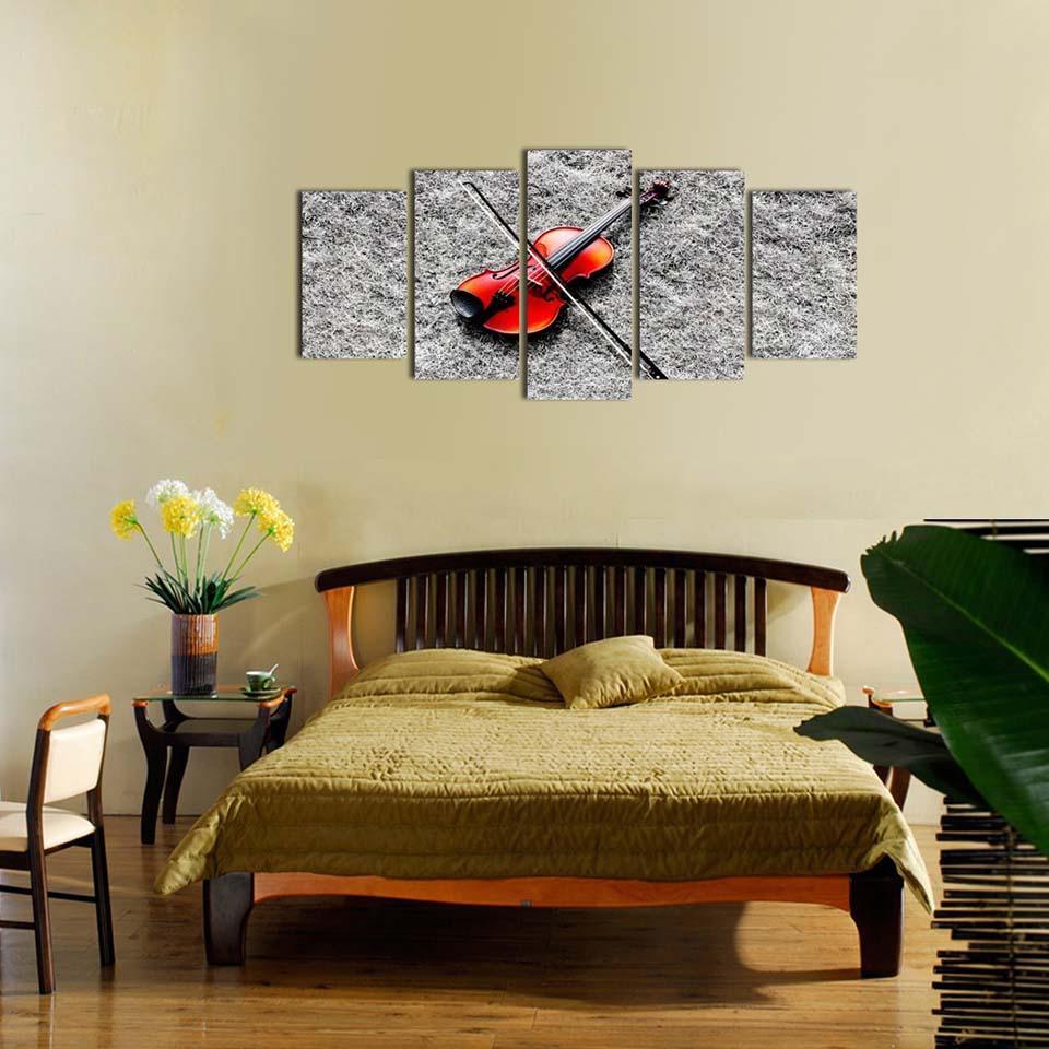 Music Red Guitar 5 Piece HD Multi Panel Canvas Wall Art Frame-Original Frame