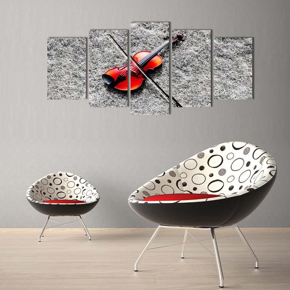 Music Red Guitar 5 Piece HD Multi Panel Canvas Wall Art Frame-Original Frame