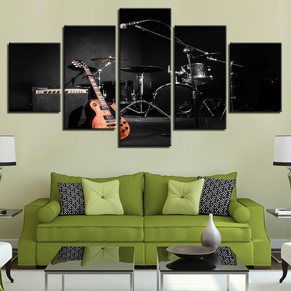 Music Guitar Drum 5 Piece HD Multi Panel Canvas Wall Art Frame-Original Frame