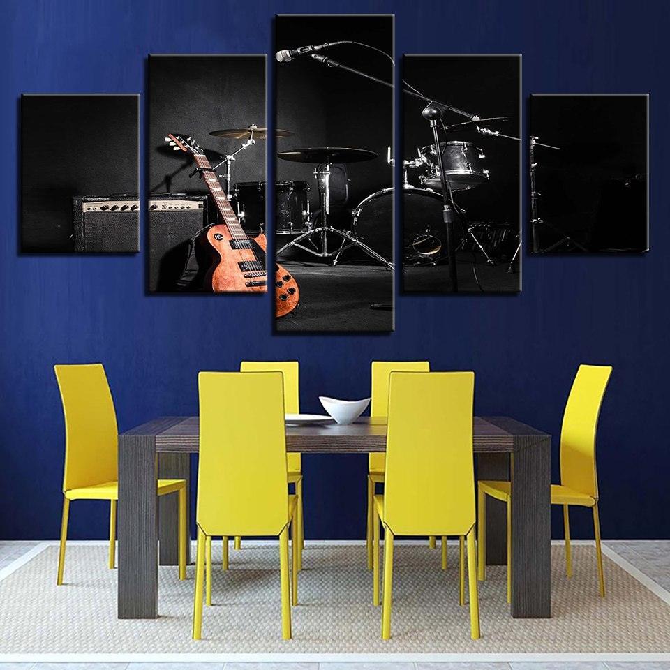 Music Guitar Drum 5 Piece HD Multi Panel Canvas Wall Art Frame-Original Frame