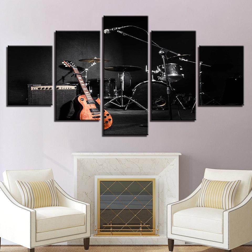 Music Guitar Drum 5 Piece HD Multi Panel Canvas Wall Art Frame-Original Frame