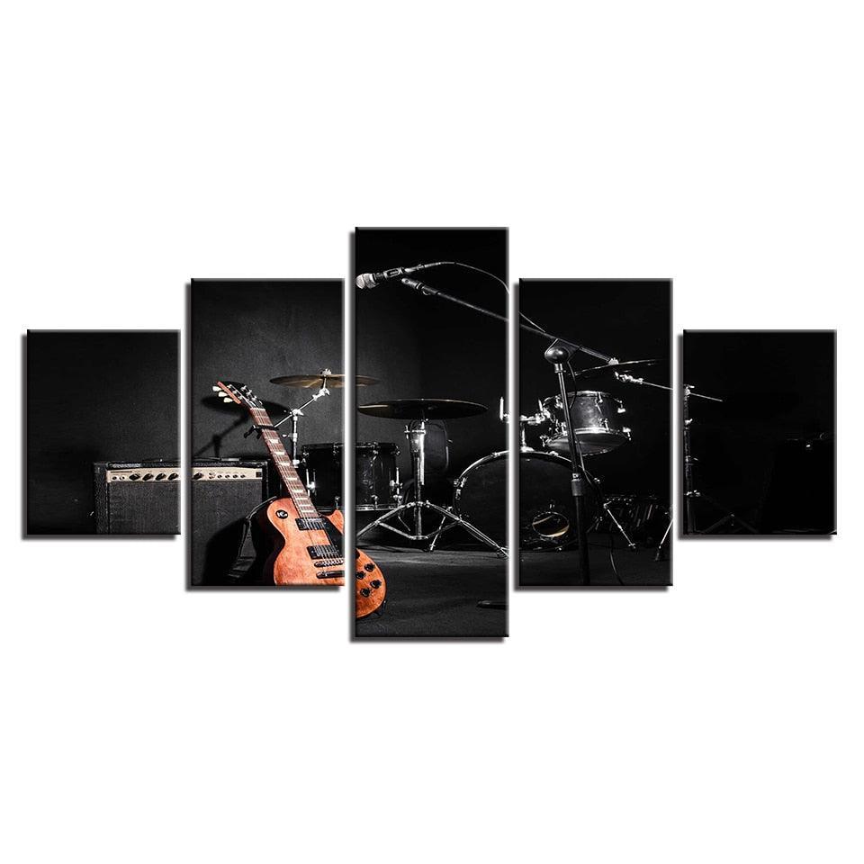 Music Guitar Drum 5 Piece HD Multi Panel Canvas Wall Art Frame-Original Frame