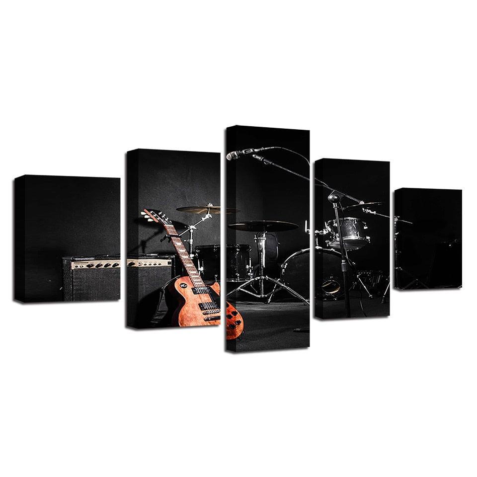 Music Guitar Drum 5 Piece HD Multi Panel Canvas Wall Art Frame-Original Frame