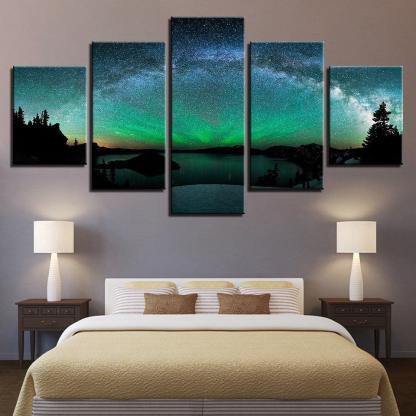 Starburst Over Aurora 5 Piece HD Multi Panel Canvas Wall Art Frame-Original Frame