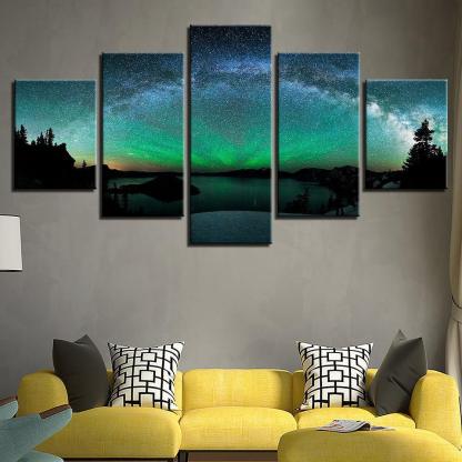 Starburst Over Aurora 5 Piece HD Multi Panel Canvas Wall Art Frame-Original Frame