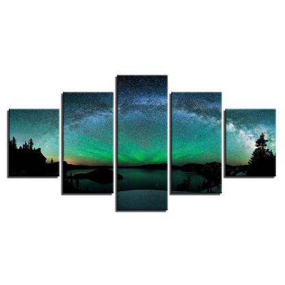 Starburst Over Aurora 5 Piece HD Multi Panel Canvas Wall Art Frame-Original Frame