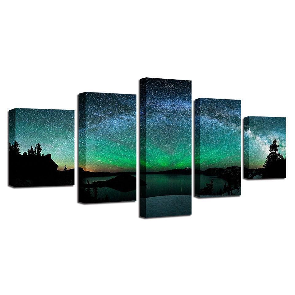 Starburst Over Aurora 5 Piece HD Multi Panel Canvas Wall Art Frame-Original Frame