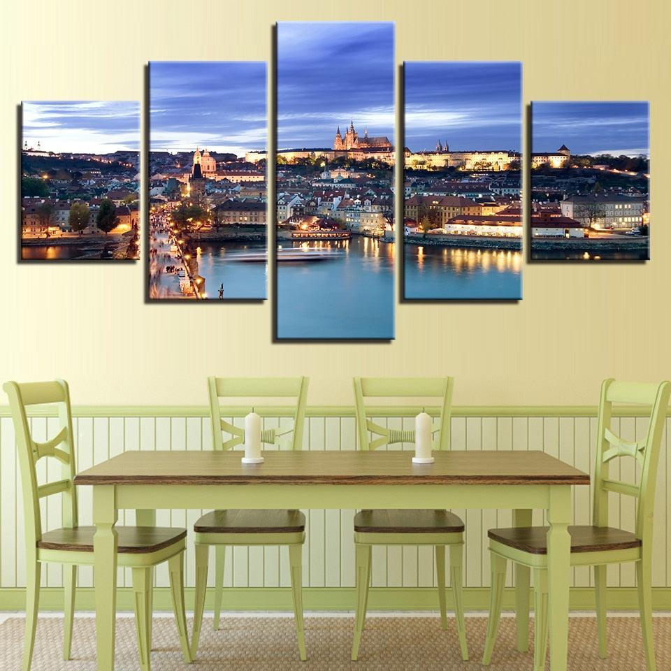 Castle in Prague 5 Piece HD Multi Panel Canvas Wall Art Frame-Original Frame