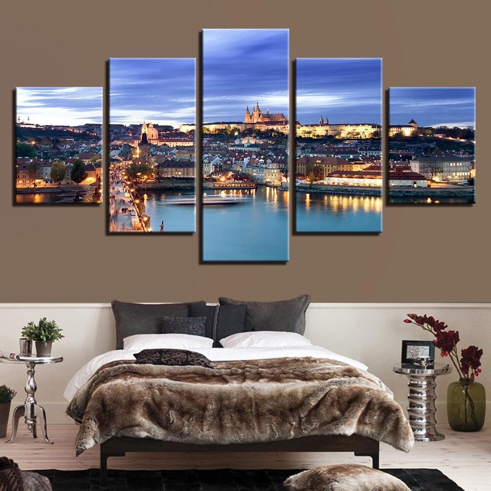 Castle in Prague 5 Piece HD Multi Panel Canvas Wall Art Frame-Original Frame