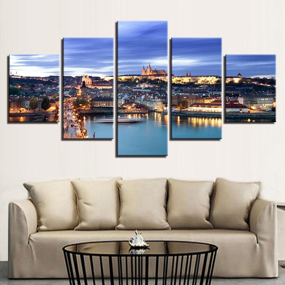 Castle in Prague 5 Piece HD Multi Panel Canvas Wall Art Frame-Original Frame