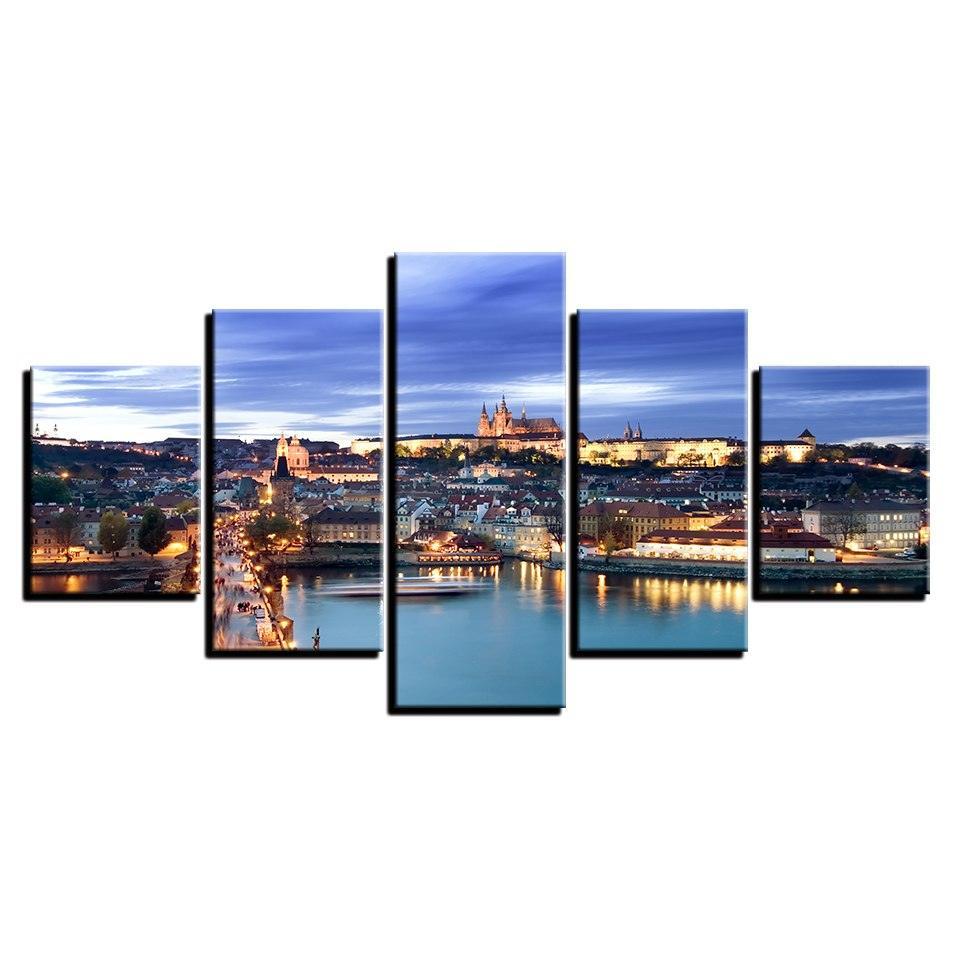 Castle in Prague 5 Piece HD Multi Panel Canvas Wall Art Frame-Original Frame