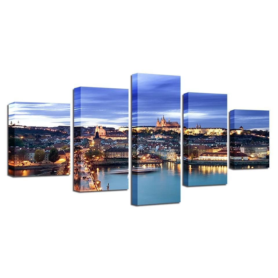 Castle in Prague 5 Piece HD Multi Panel Canvas Wall Art Frame-Original Frame