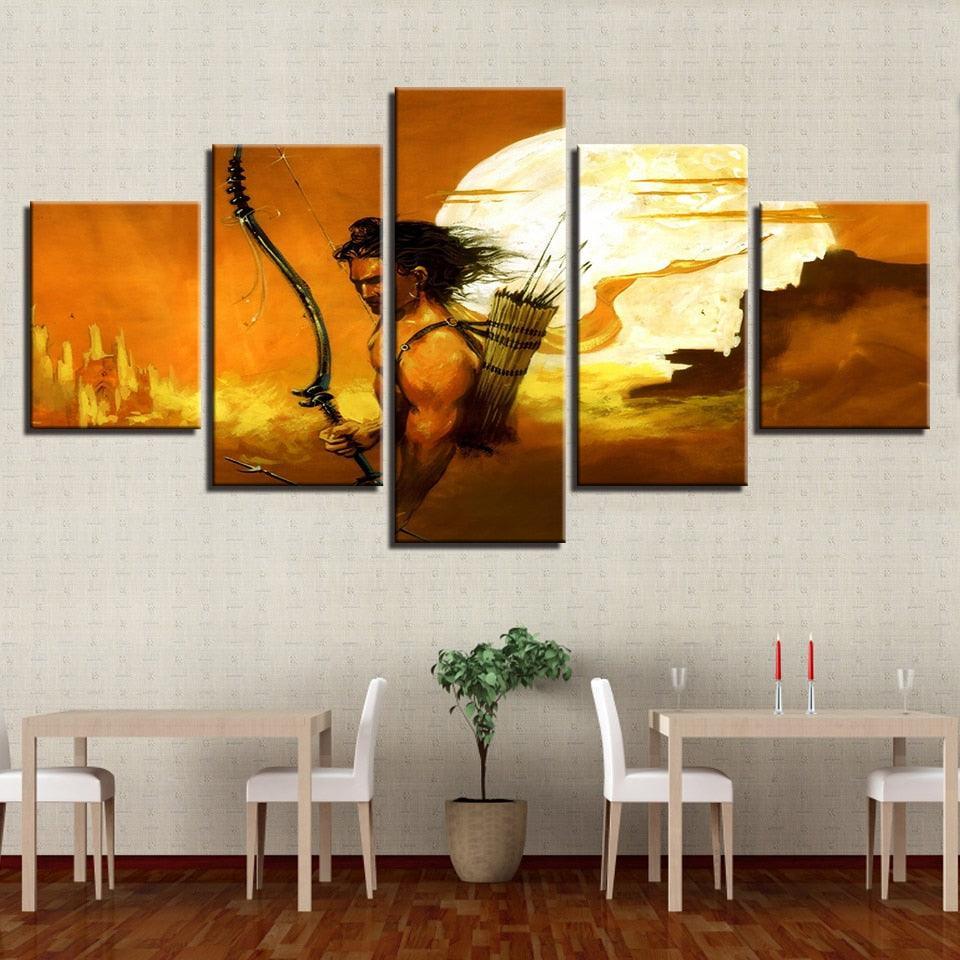 India Lord Rama 5 Piece HD Multi Panel Canvas Wall Art Frame-Original Frame