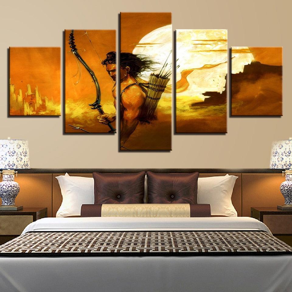 India Lord Rama 5 Piece HD Multi Panel Canvas Wall Art Frame-Original Frame