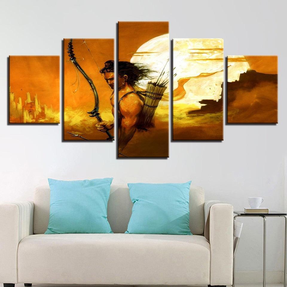 India Lord Rama 5 Piece HD Multi Panel Canvas Wall Art Frame-Original Frame