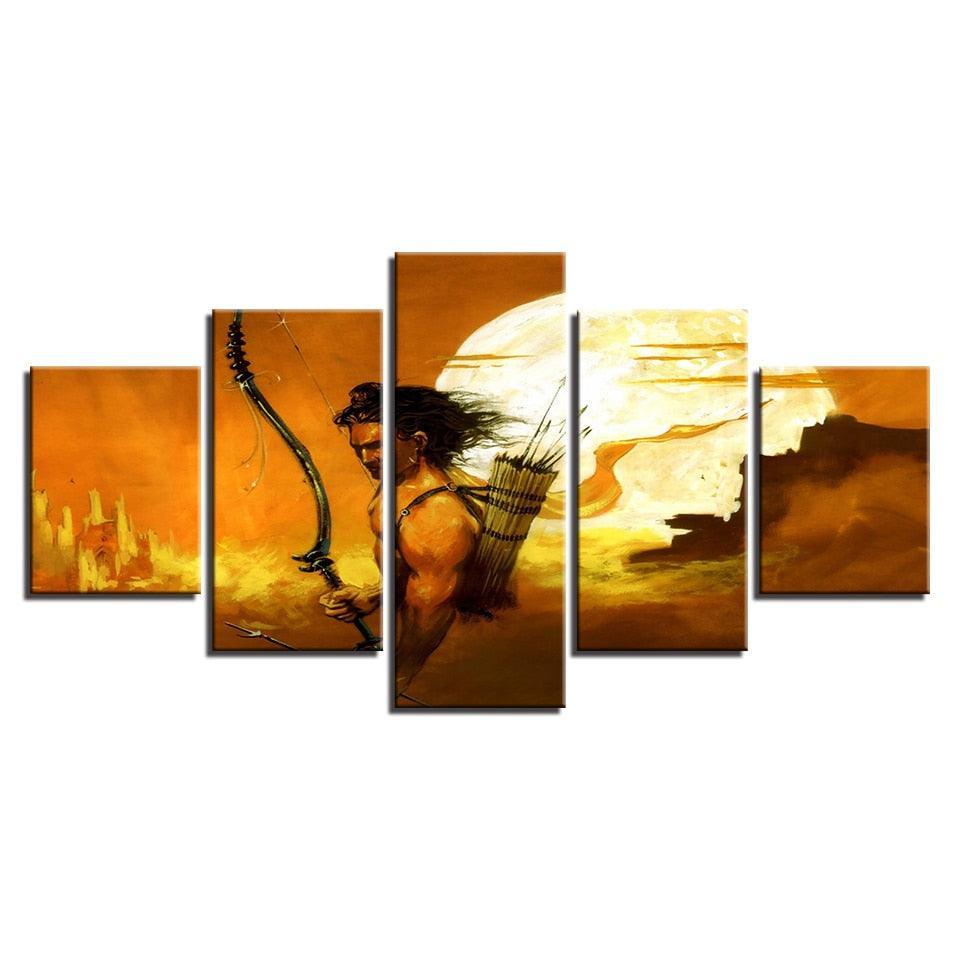 India Lord Rama 5 Piece HD Multi Panel Canvas Wall Art Frame-Original Frame