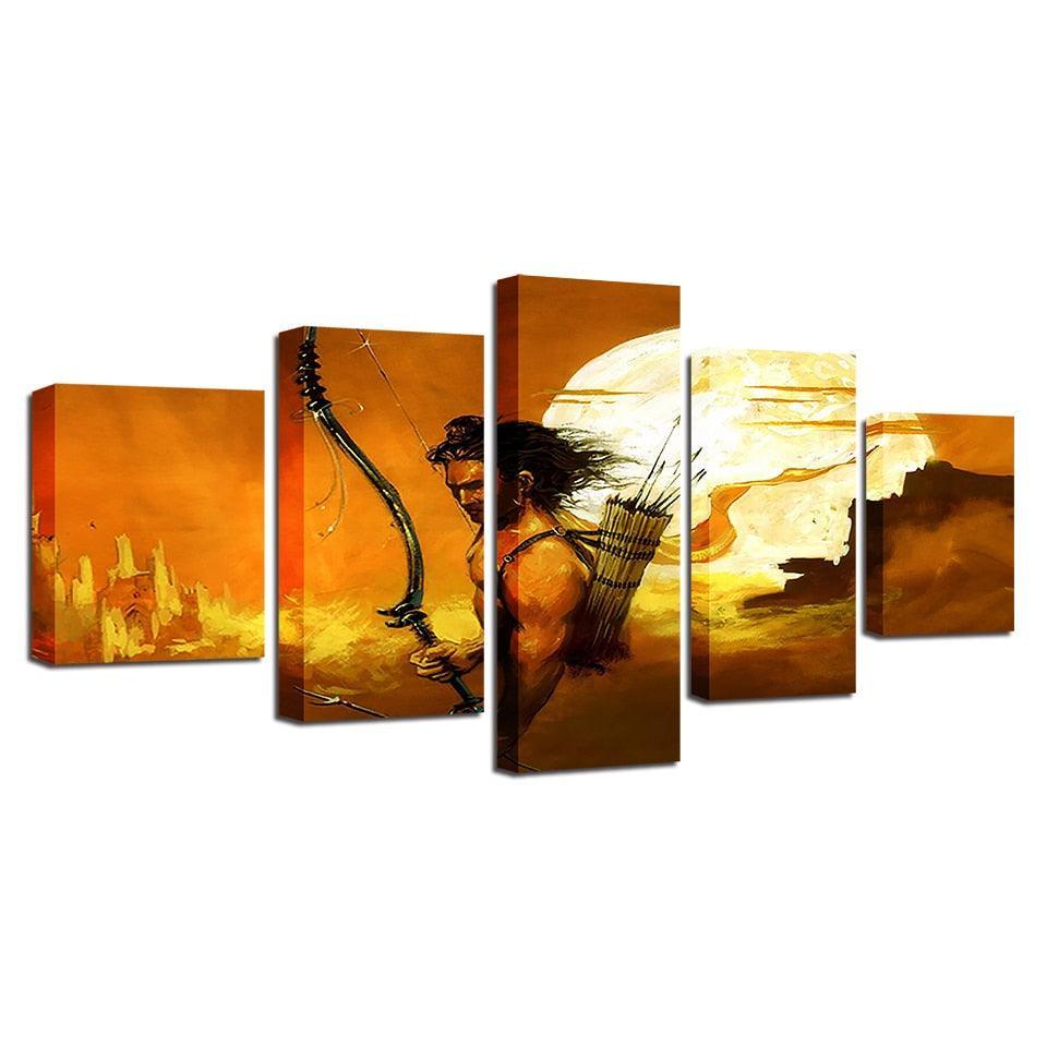 India Lord Rama 5 Piece HD Multi Panel Canvas Wall Art Frame-Original Frame