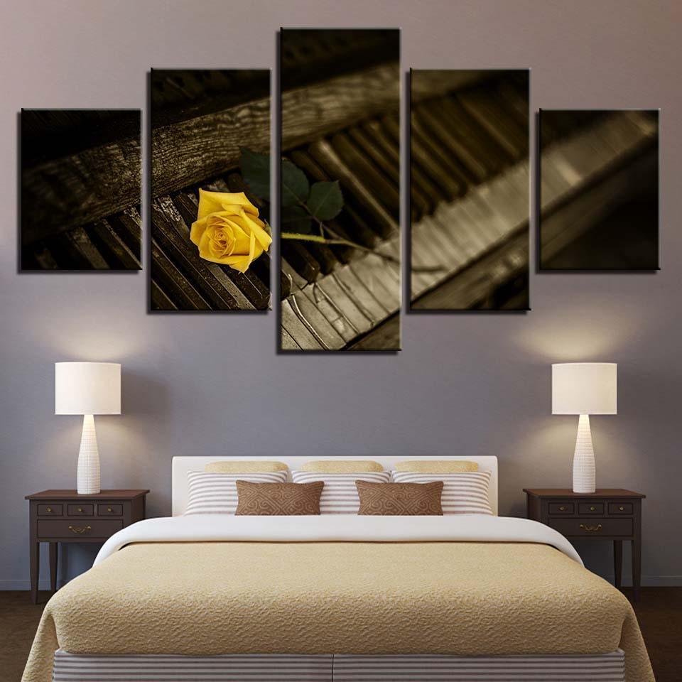 Yellow Rose Flower 5 Piece HD Multi Panel Canvas Wall Art Frame-Original Frame