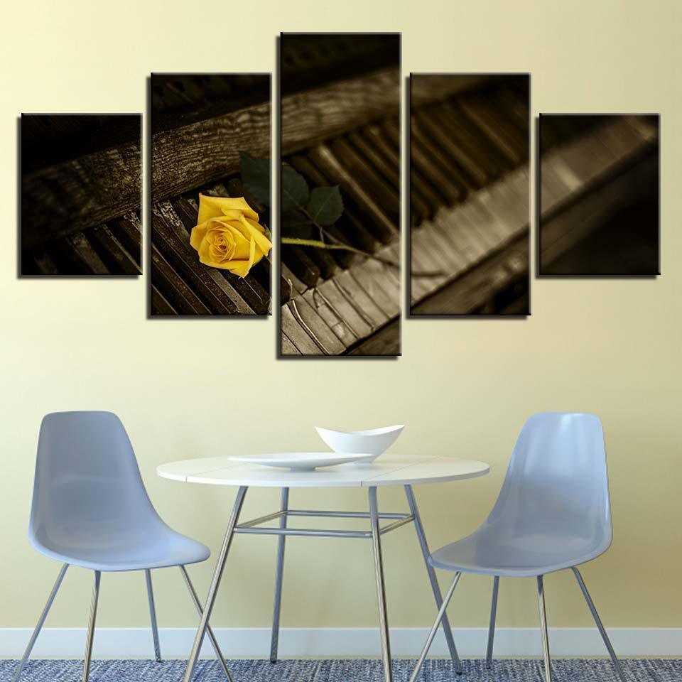 Yellow Rose Flower 5 Piece HD Multi Panel Canvas Wall Art Frame-Original Frame