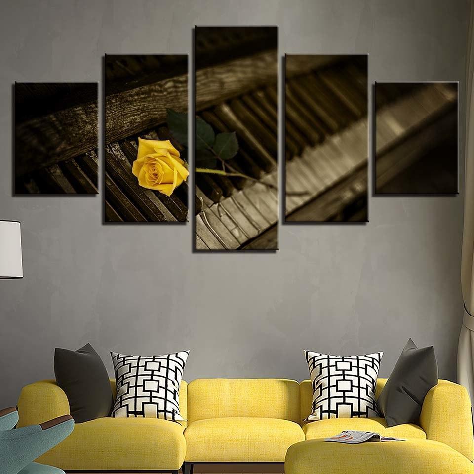 Yellow Rose Flower 5 Piece HD Multi Panel Canvas Wall Art Frame-Original Frame