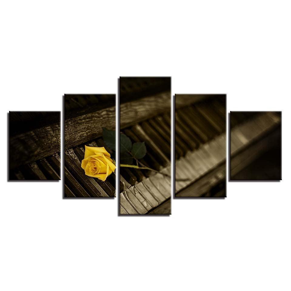 Yellow Rose Flower 5 Piece HD Multi Panel Canvas Wall Art Frame-Original Frame