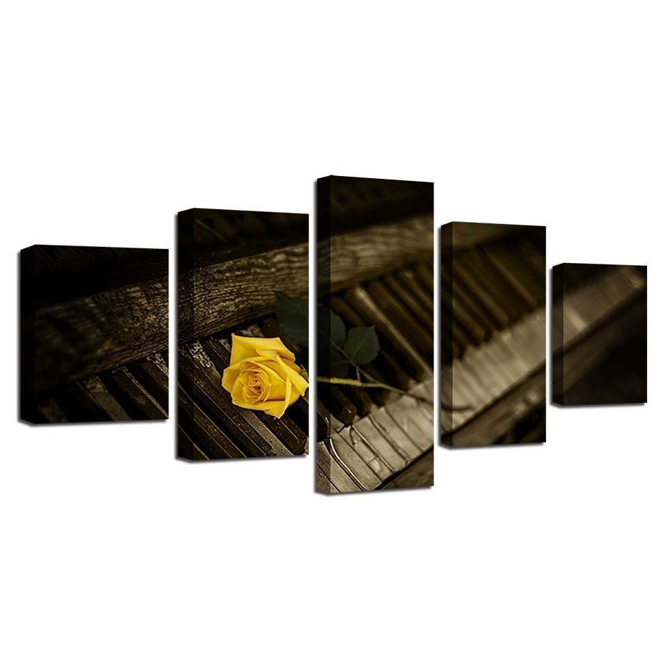 Yellow Rose Flower 5 Piece HD Multi Panel Canvas Wall Art Frame-Original Frame