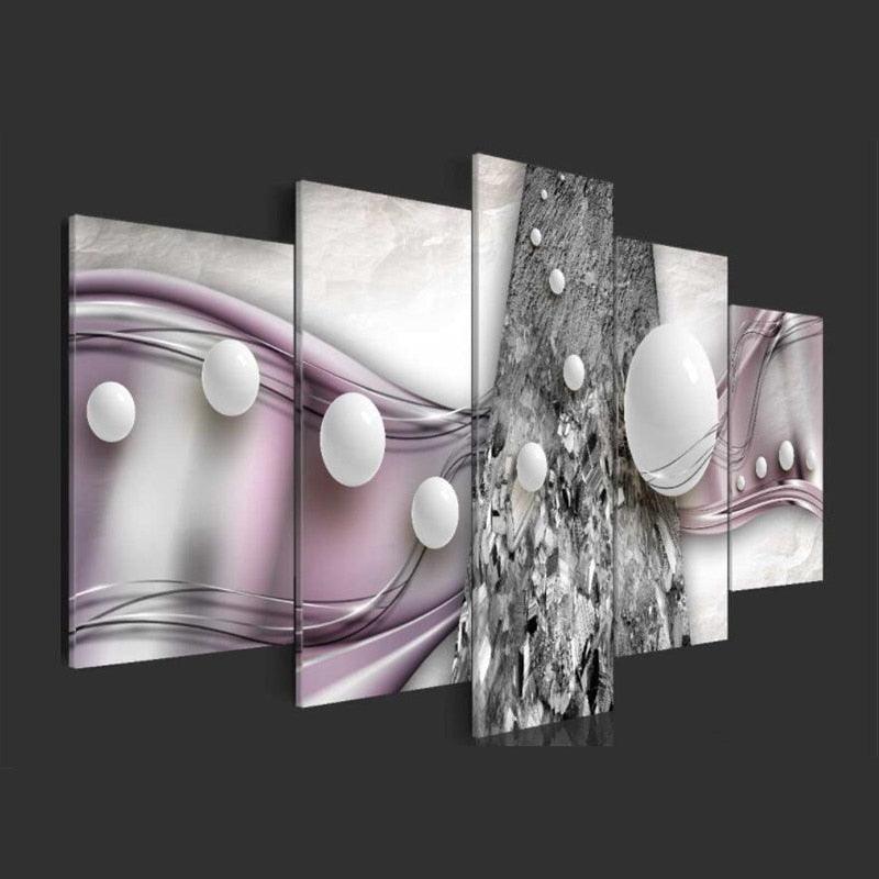 White Pearls Silver String 5 Piece HD Multi Panel Canvas Wall Art Frame-Original Frame