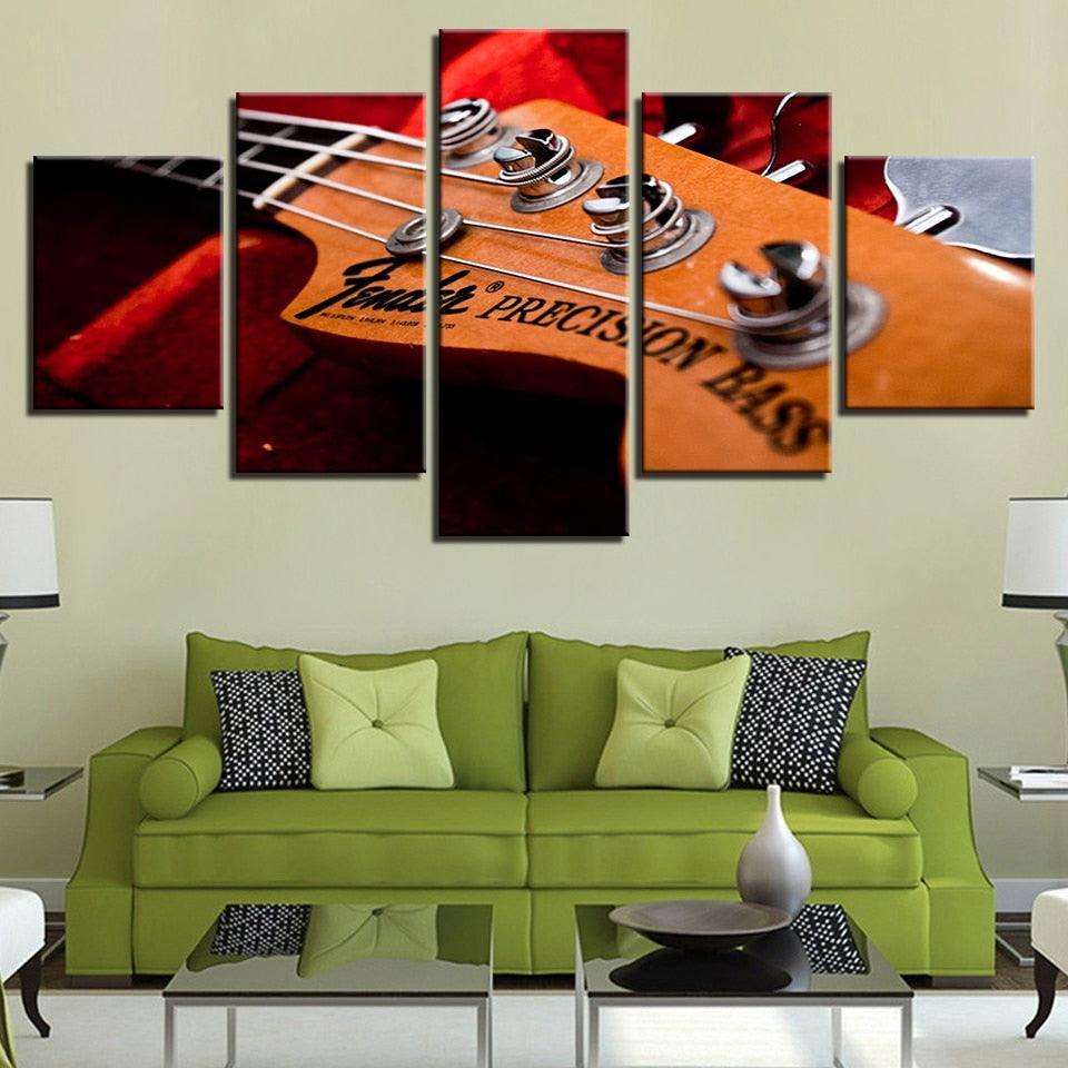 Bass Guitar Neck 5 Piece HD Multi Panel Canvas Wall Art Frame-Original Frame