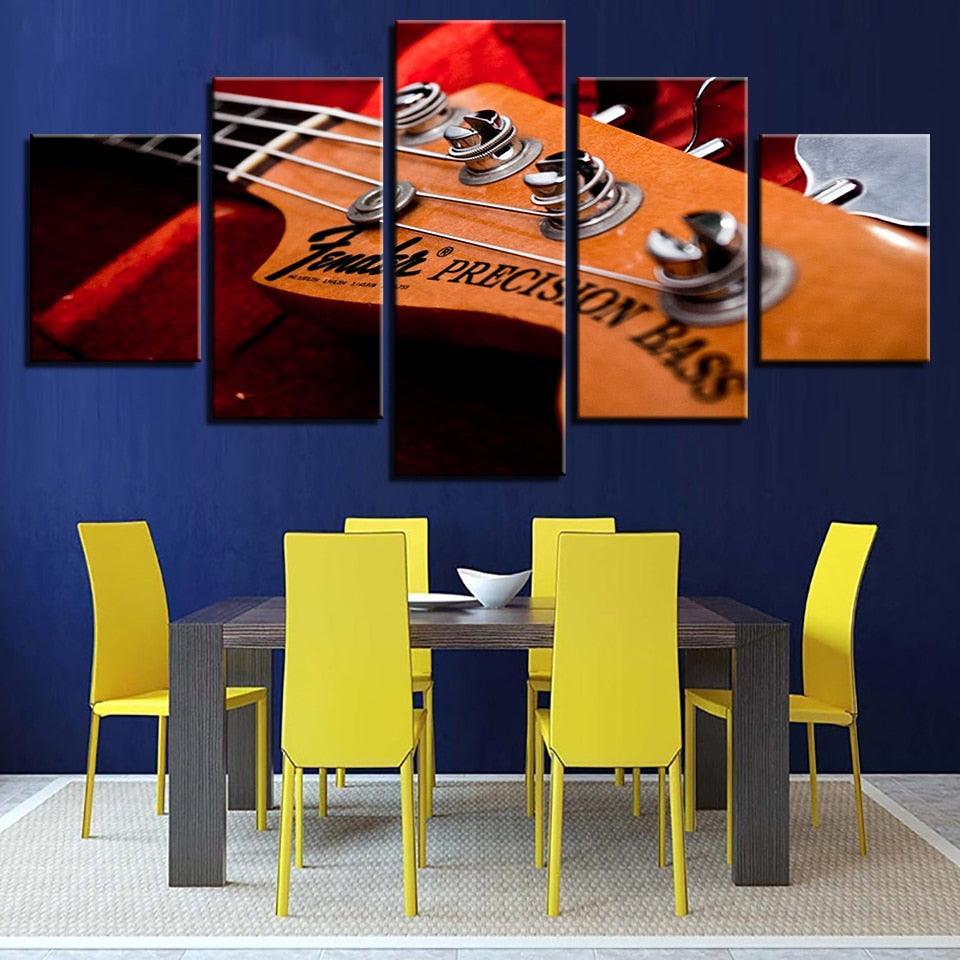 Bass Guitar Neck 5 Piece HD Multi Panel Canvas Wall Art Frame-Original Frame