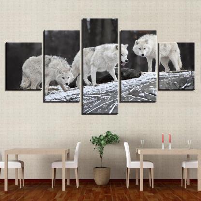 White Wolfs 5 Piece HD Multi Panel Canvas Wall Art Frame-Original Frame